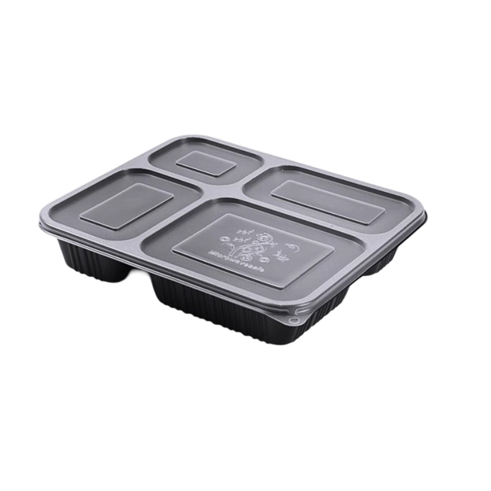 黑底透盖分隔餐盒4格 (200套)
