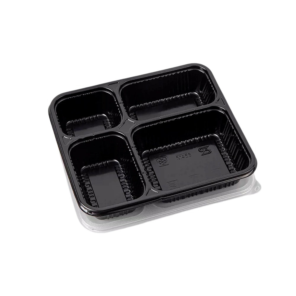 黑底透盖分隔餐盒4格 (200套)